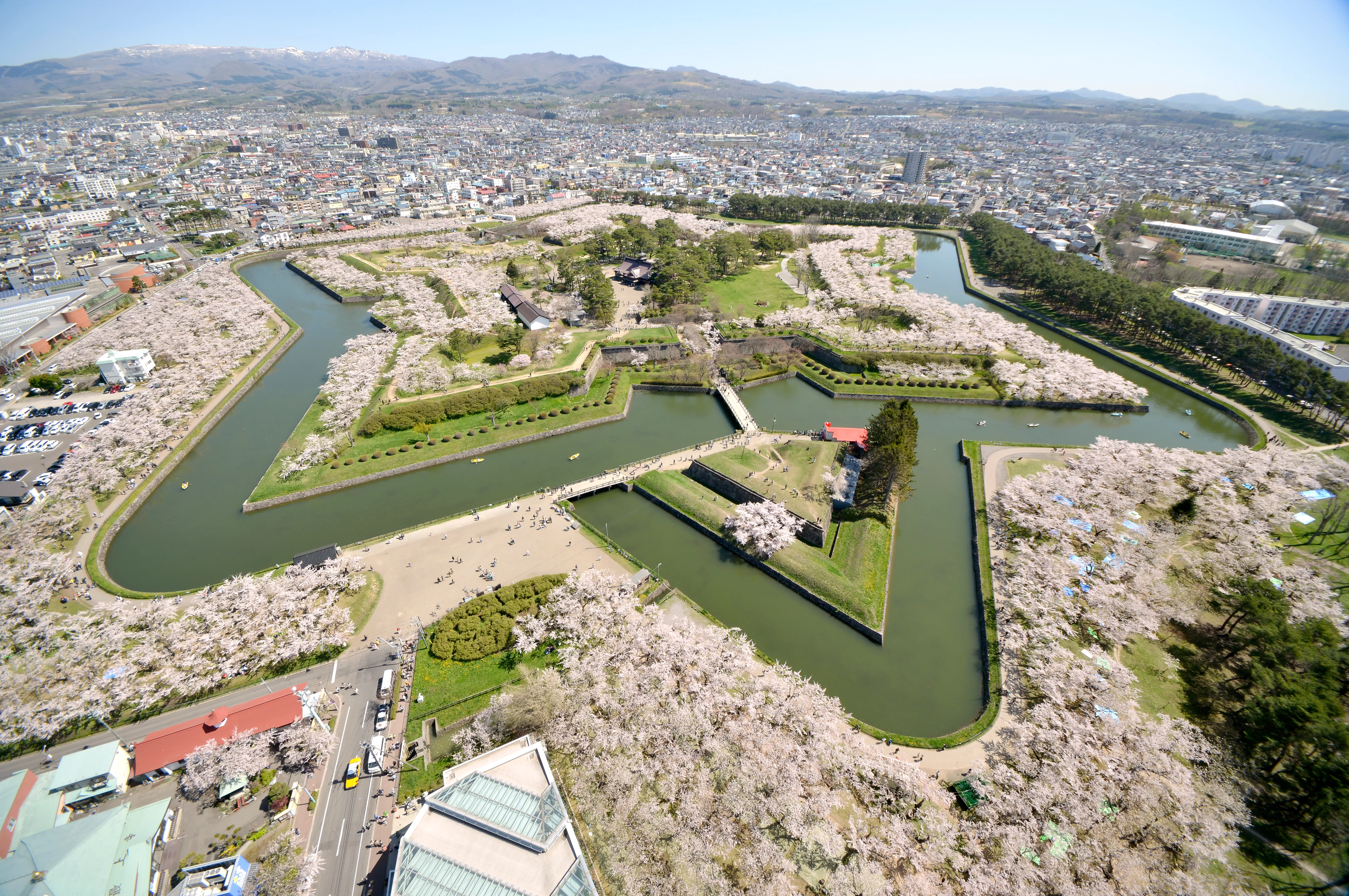 Fort Goryokaku from the air, Hakodate, Japan — cherry blossom season